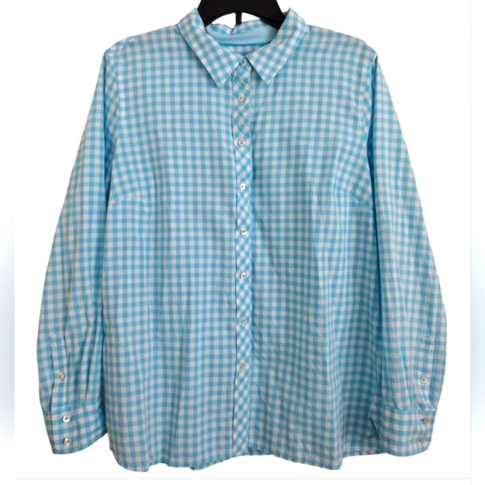 Talbot's Classic Cotton Button Down Gingham Shirt Blue White Size Large